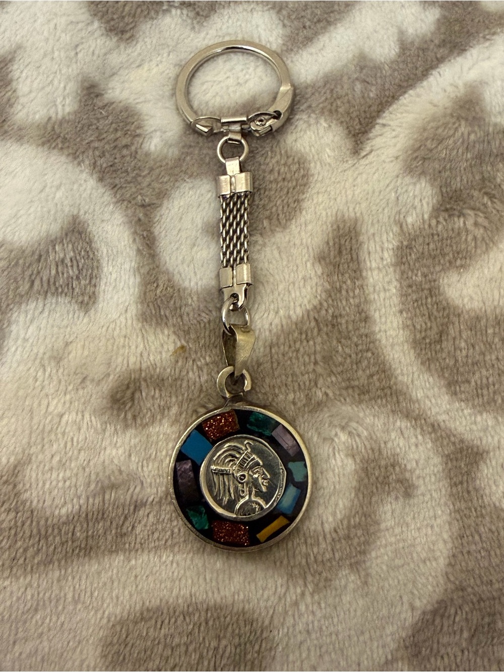 Vintage Taxco Mexico 925 Sterling Silver Teotihuacan Spinner Keychain 11.45g